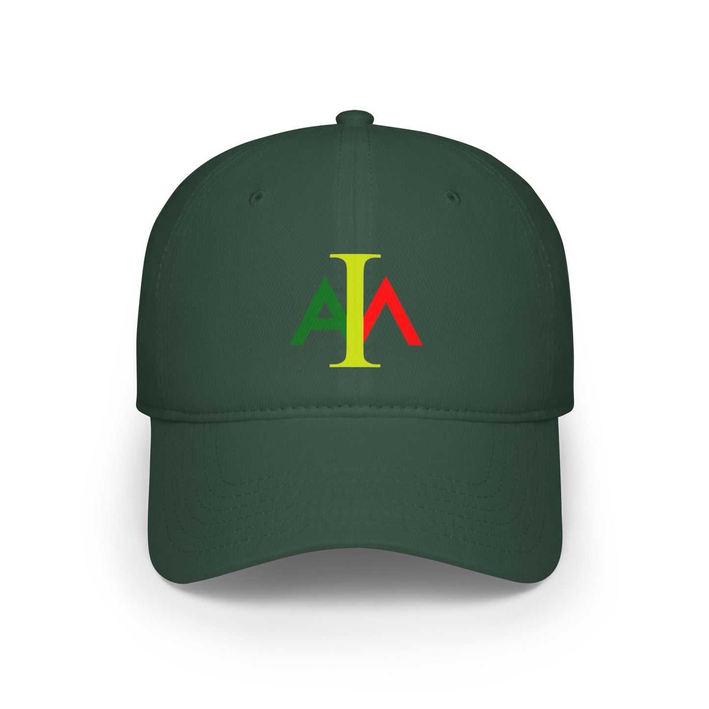 Green cap with colorful logo on a white background
