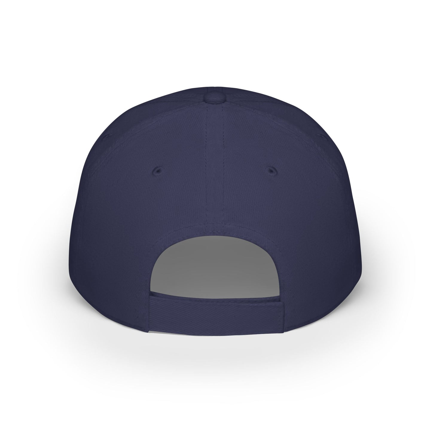 Navy blue cap with a gray patch on a white background