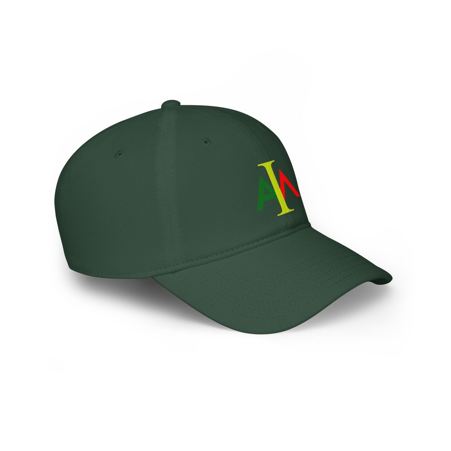 Green cap with colorful logo on a white background